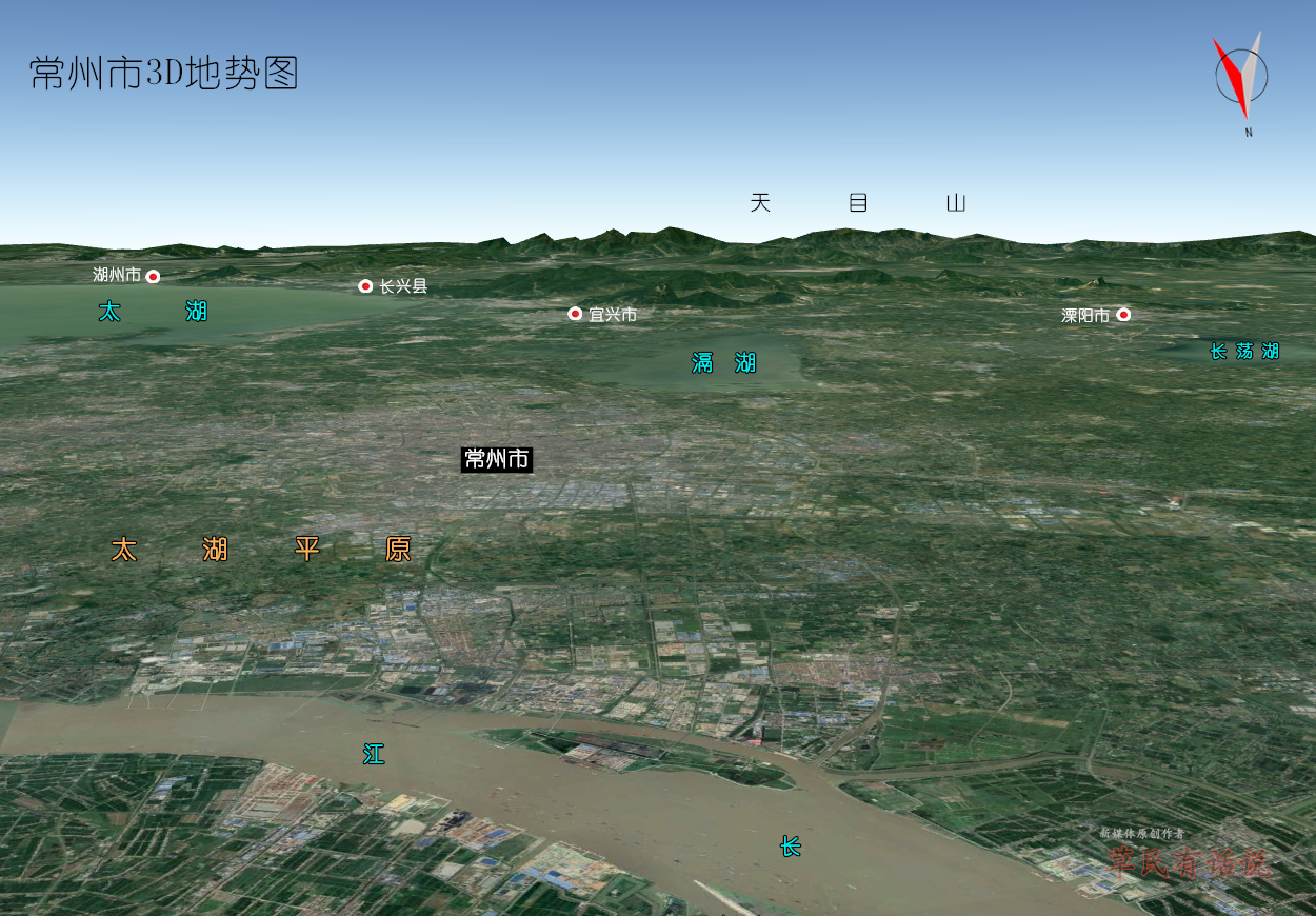 江苏南部5市,高清3d地势图:南京,苏州,无锡