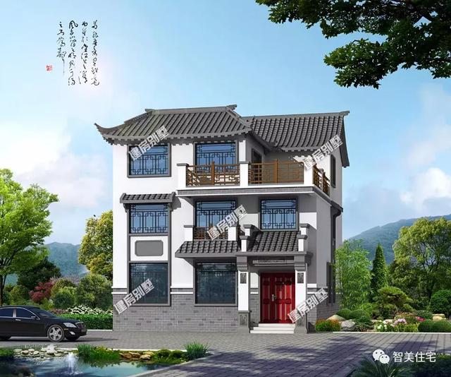 新中式风格的农村别墅,白墙灰瓦设计,自建房中的一股清流