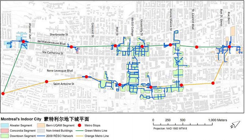 蒙特利尔地下城平面图左图:蒙特利尔地下城商业街右图:蒙特利尔地下