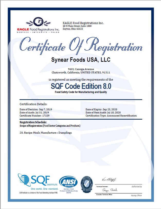美国思念顺利通过SQF认证年审及Costco Addendum SQF认证_审核