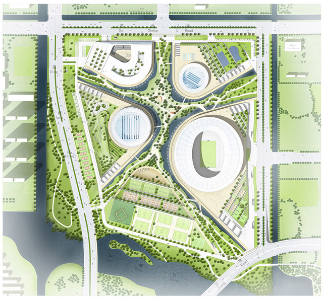 建筑平面图 建筑平面图 建筑平面图 体育公园内设有慢跑步道、自行车道、轮滑场、足球场,篮球场、网球场、田径场、全民健身路径、门球、健身广场等活动设施由于这种面向公众的多方位运营理念,苏州奥林匹克体育中心已成为未来中国大型体育中心规划设计的典范,