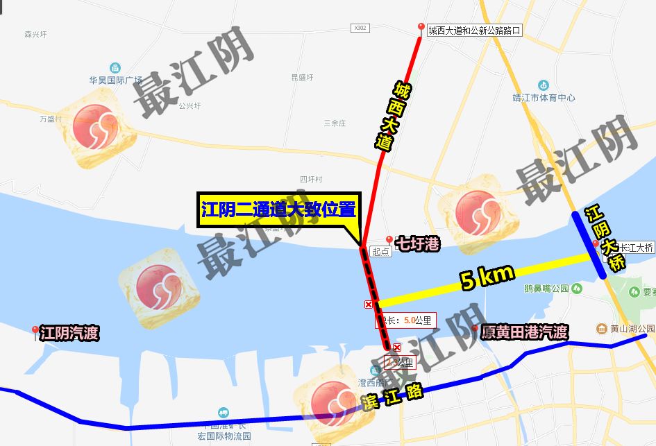 距上游在建的常泰过江通道约27千米,距泰州大桥约54千米,起点位于靖江