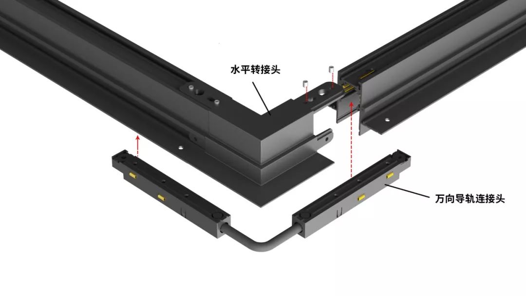 驱动安装示意图:在整个磁吸系统轨道的尽头处,需要将导轨侧盖安装