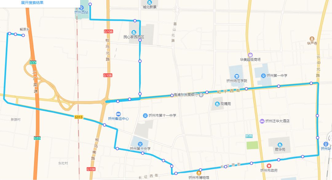 最新忻州城区公交站点详情及路线轨迹