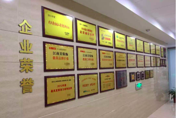 武汉狮呈文化分享企业荣誉墙的制作 文化墙包括前台logo背景文化墙