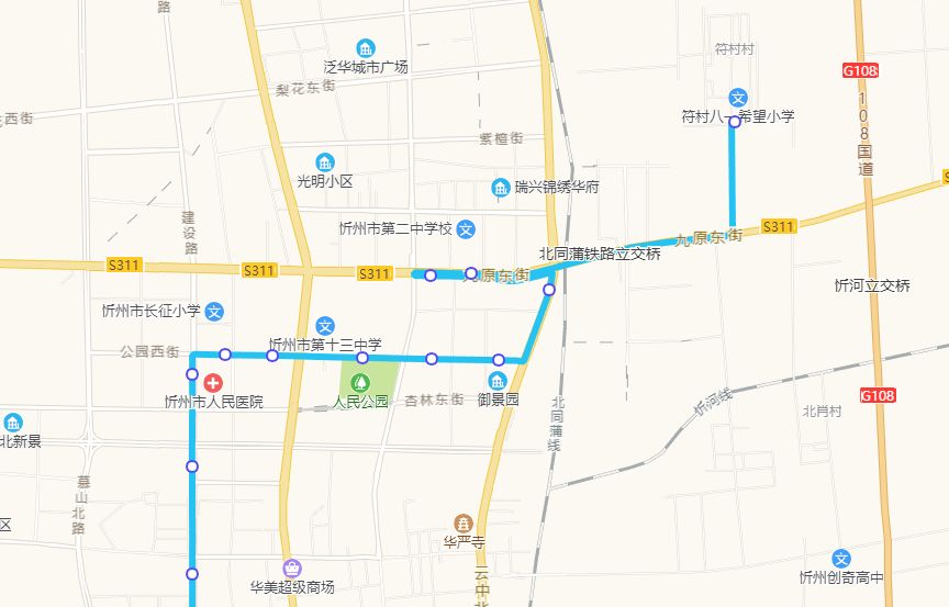 最新忻州城区公交站点详情及路线轨迹