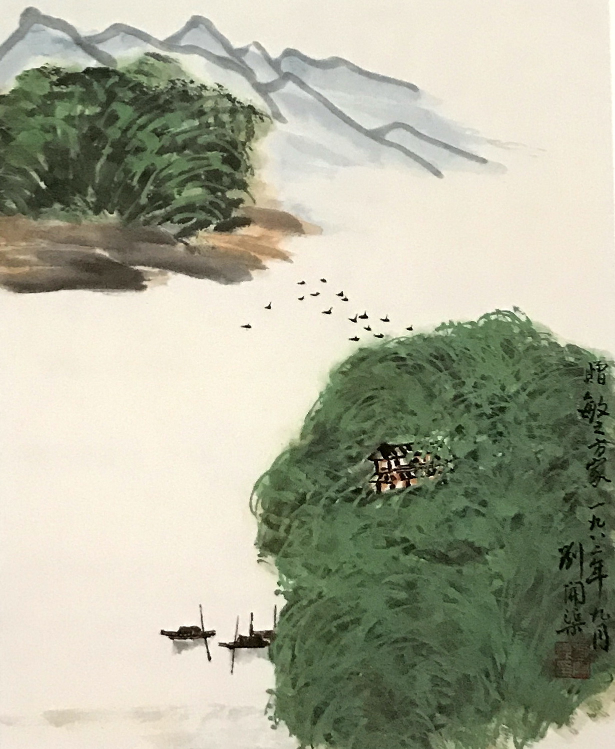 清溪听水流,平湖泛扁舟——国画山水艺术作品