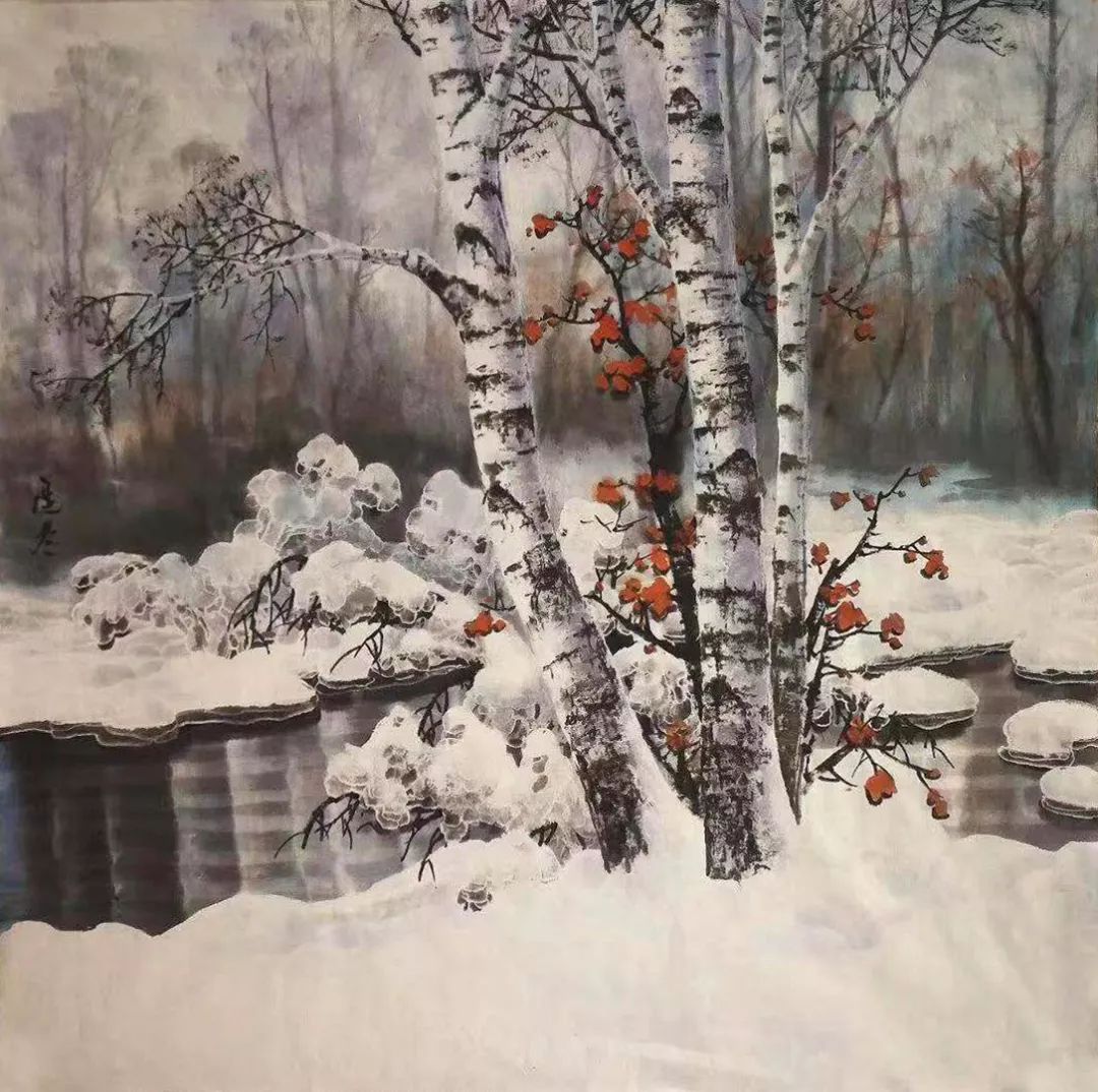 学习内容:吕延冬老师带你学习2幅冰雪画作品,冰雪白桦和松柏(范画见