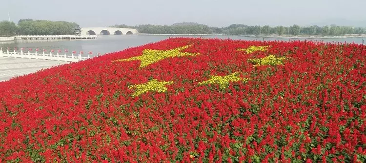 山海广场装扮一新 #我和国旗同框#望儿山景区惊现600平国旗花海,邀你
