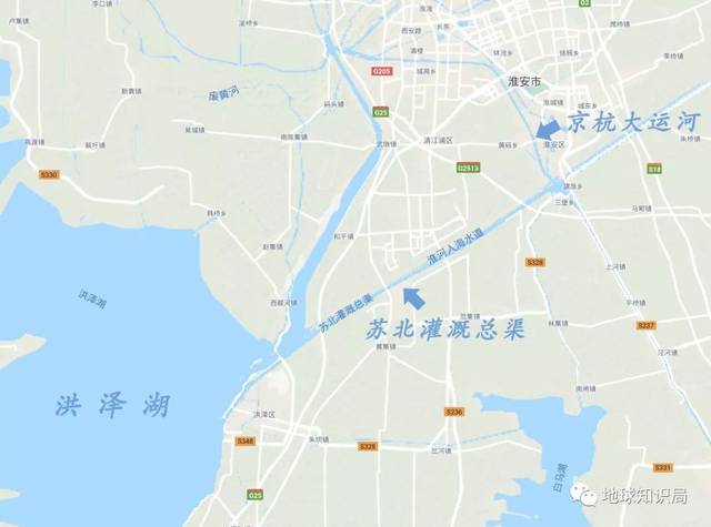 (图像来自google map(不止洪泽湖,很多段都是单独建的堤坝和水道)