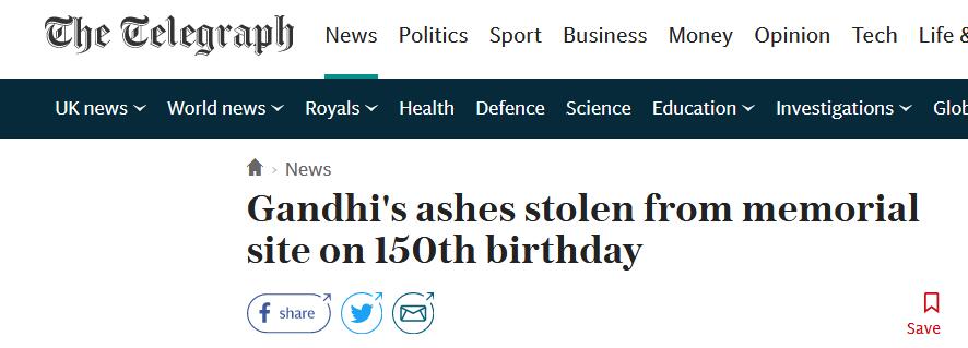 印度“国父”甘地150岁冥诞：骨灰被盗、照片还被写上“叛国者”