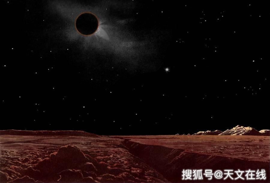 图解:绘画,反映出月蚀时,在月球表面可能观察到的景象
