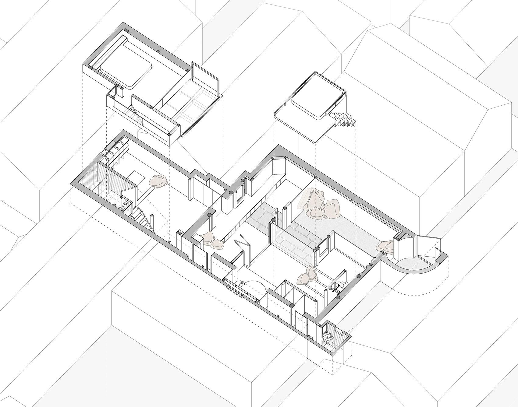 ▼改造后的四合院西厢房 建筑剖面图
