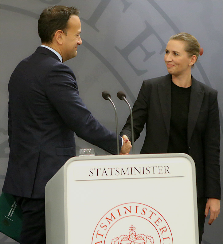 (丹麦首相梅特·弗雷德里克森在首相办公室会见爱尔兰总理)