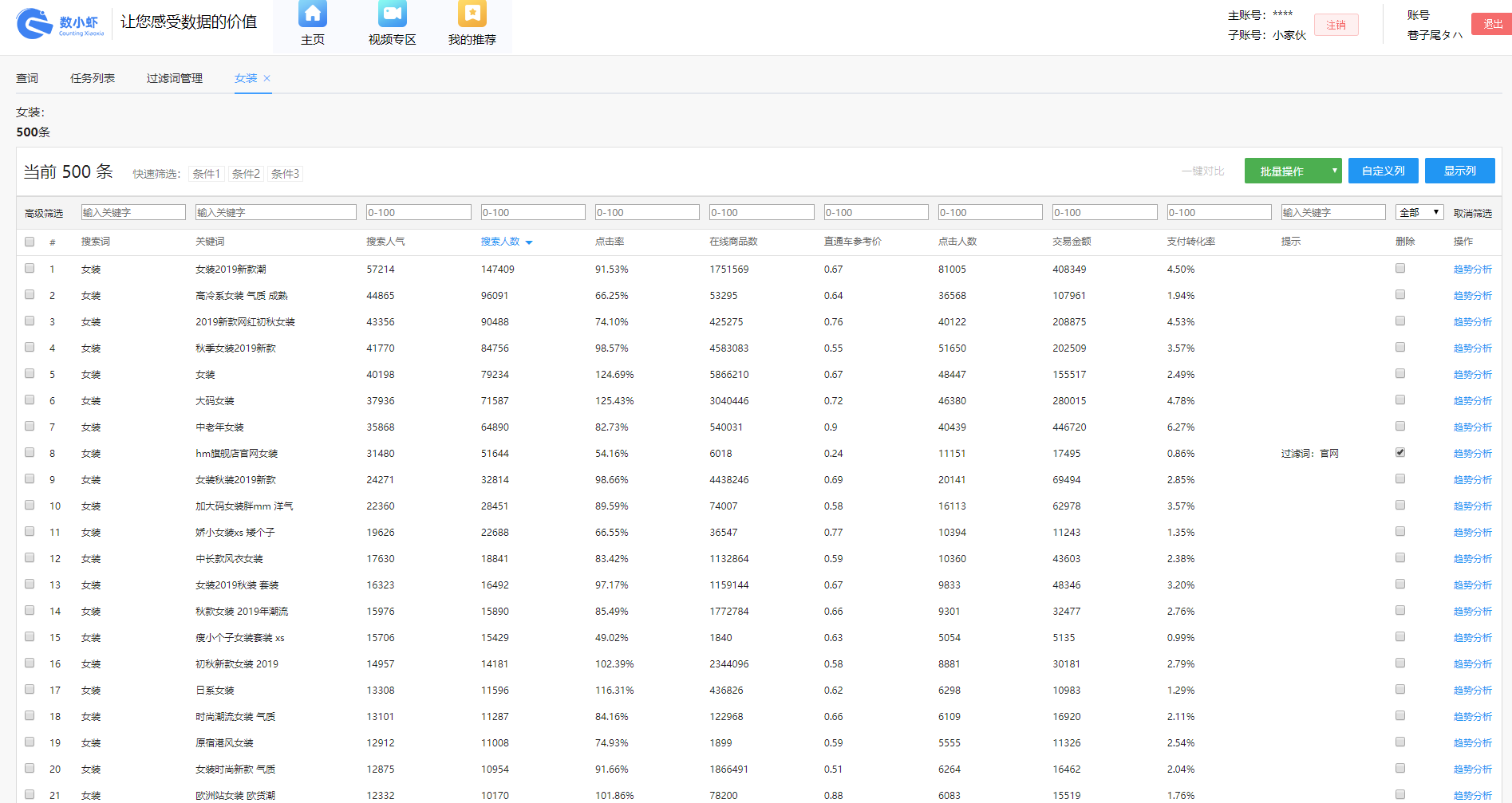 如何使用数小虾工具查找关键词与蓝海词