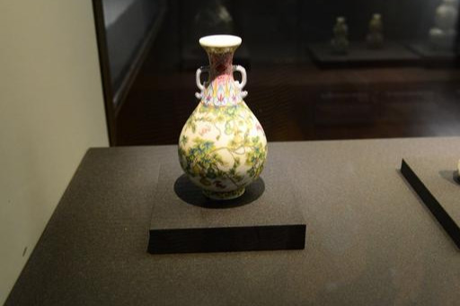 中国・清時代 大清雍正モデル 珍しい砂釉里紅 紫氣東來花鳥磁気瓶 磁器