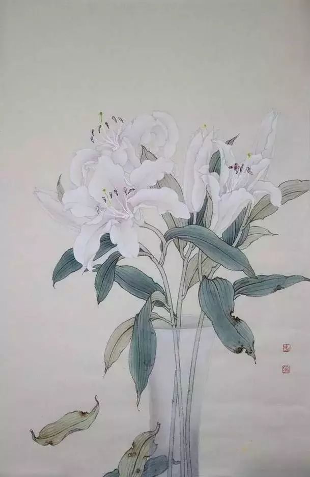 一组清新脱俗的百合花工笔画欣赏