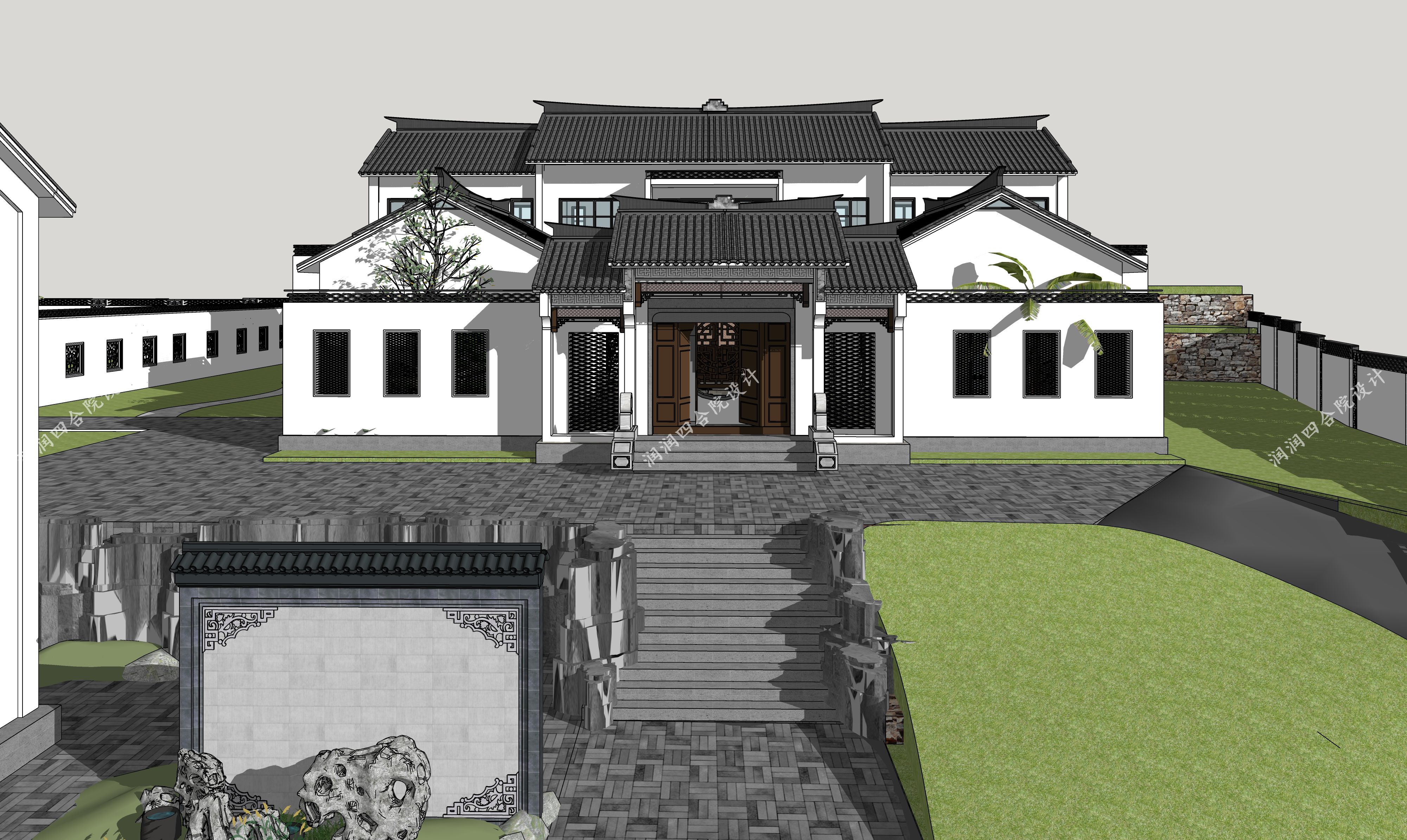 现代中式私人庄园的传统四合院正立面——润润四合院设计刘鹰作品