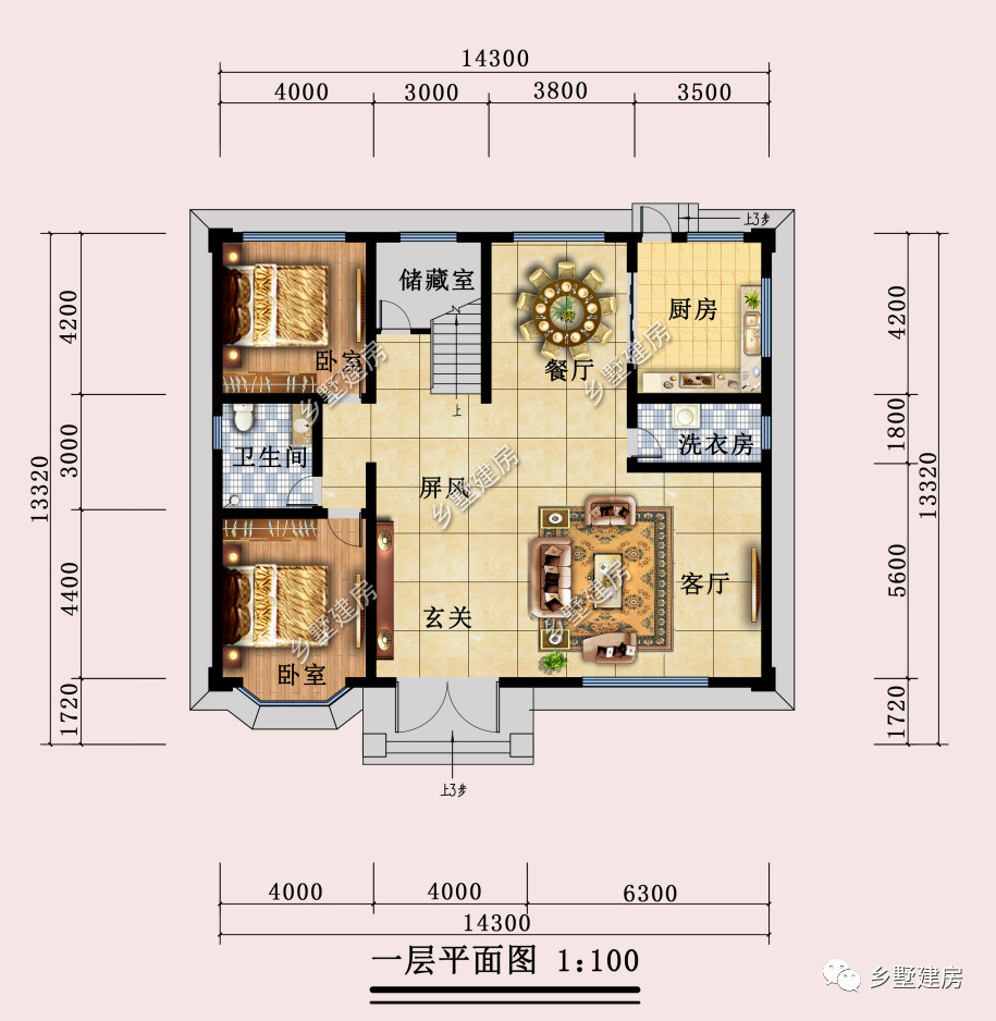 背立面图:别墅背后设置有后门,方便了农村生活日常的出行.