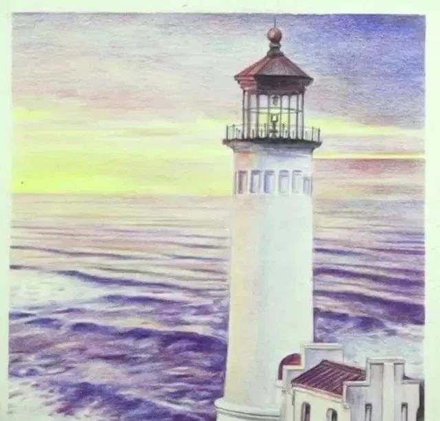 彩铅风景教程:灯塔下的黄昏_画面