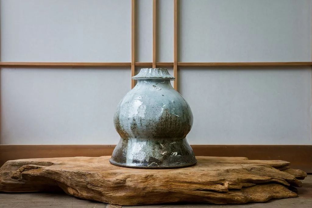 青䖸窯 松元洋一 松元洋一 青蛾窯 自然釉壺 大型作品 共箱