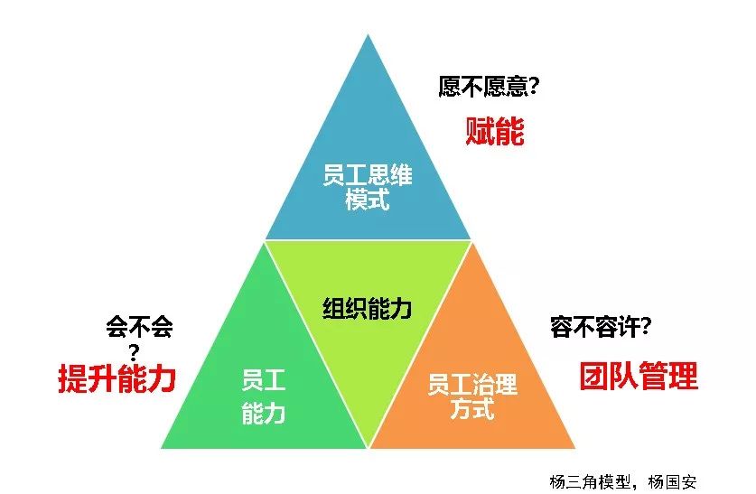 "杨三角模型"告诉我们:一个企业的战斗力=战略×组织能力.