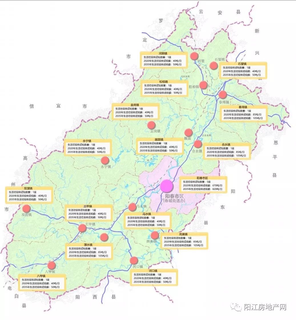 阳西县垃圾转运站分布图(点击可放大) 以上是阳江地区垃圾规划公示