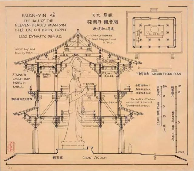 梁思成手绘的中国建筑，超大开本，每一根柱子都看得清清楚楚_图纸