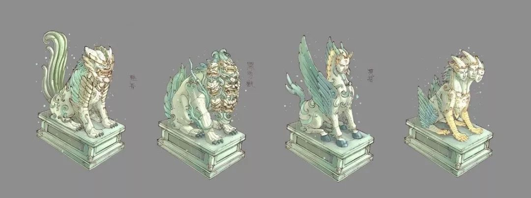 琼华派四神兽雕像