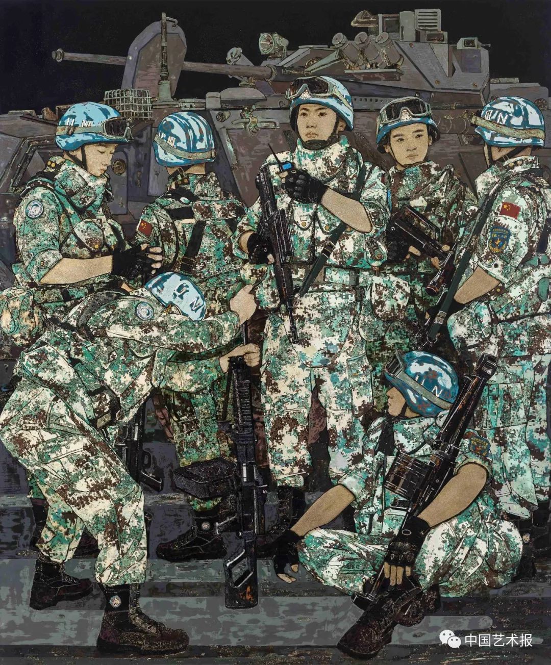 伍栋坤 北京 《中国维和部队》 漆画 180cm×150cm