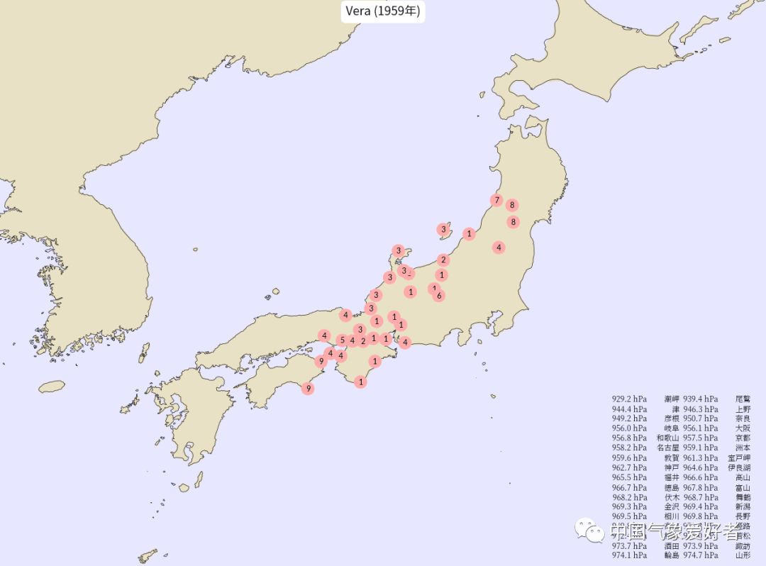 伊势湾台风最低气压情况,中气爱根据jma数据制作