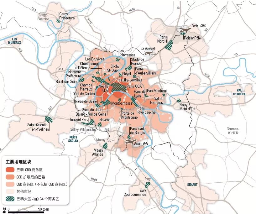 图5 巴黎大区商务区规划意图(2017)数据来源:大巴黎规划院国际会议和
