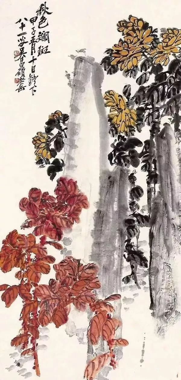 看吴昌硕画菊，似乎感觉到秋风！_菊花