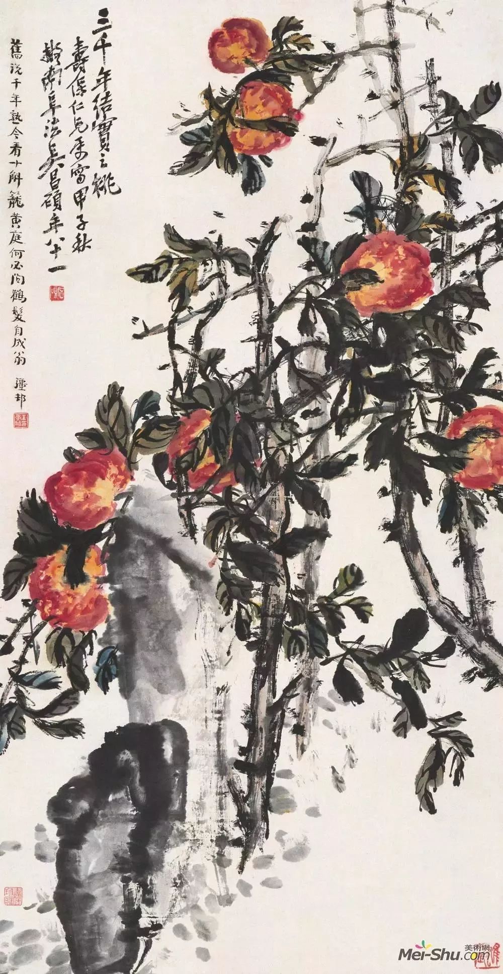 《寿桃图 吴昌硕 1924年 111.8×58.