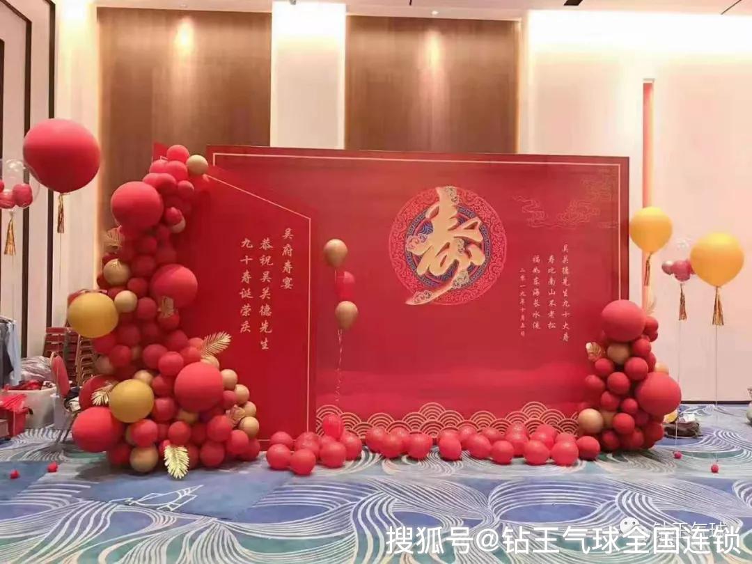 红金色系气球背景留影区——适合寿宴,婚礼舞台区布置