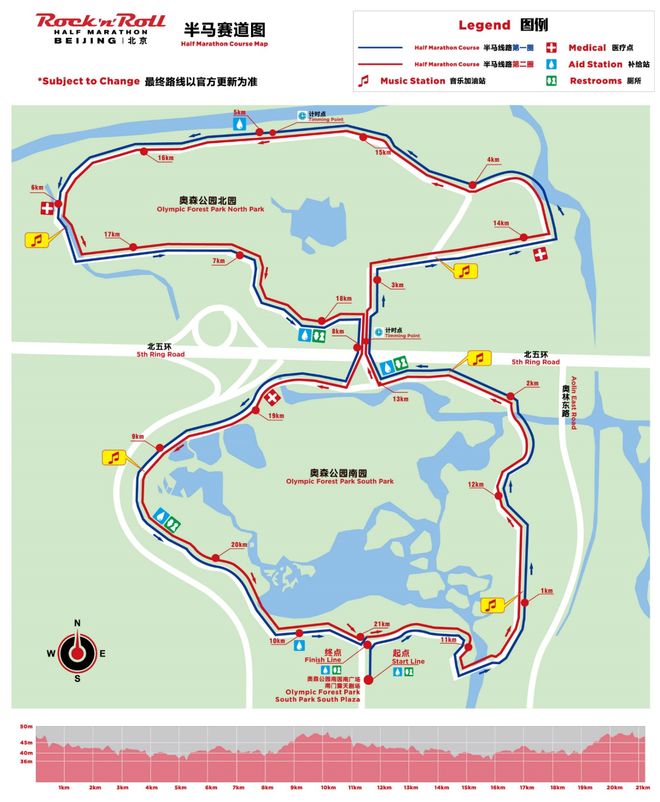 (二)10公里 路线(同图1,只跑1圈):奥森公园南门南广场(起点)-奥森