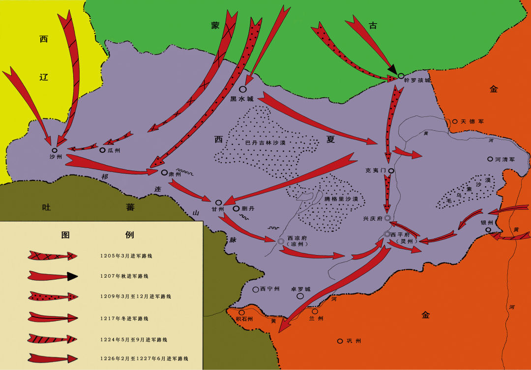 的生世之缘,源于1205-1227年成吉思汗发动的六次征伐西夏的战争,其中