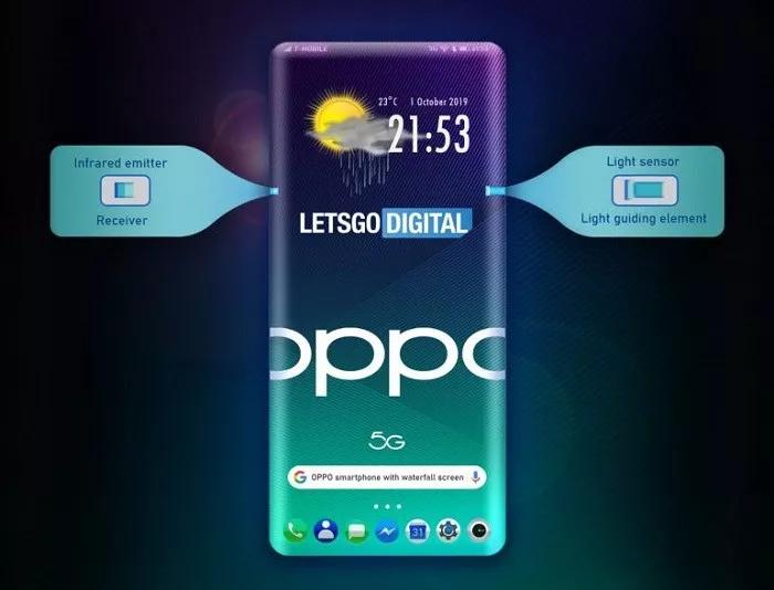 OPPO全新手机专利设计图曝光：瀑布屏+屏下摄像头