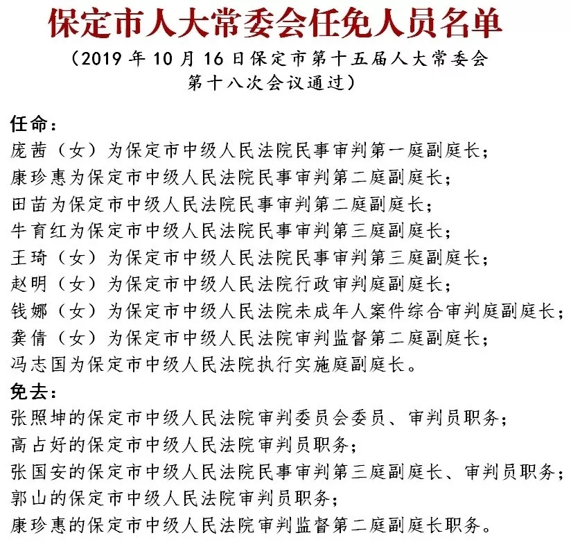 最新发布!保定市人大常委会任免名单