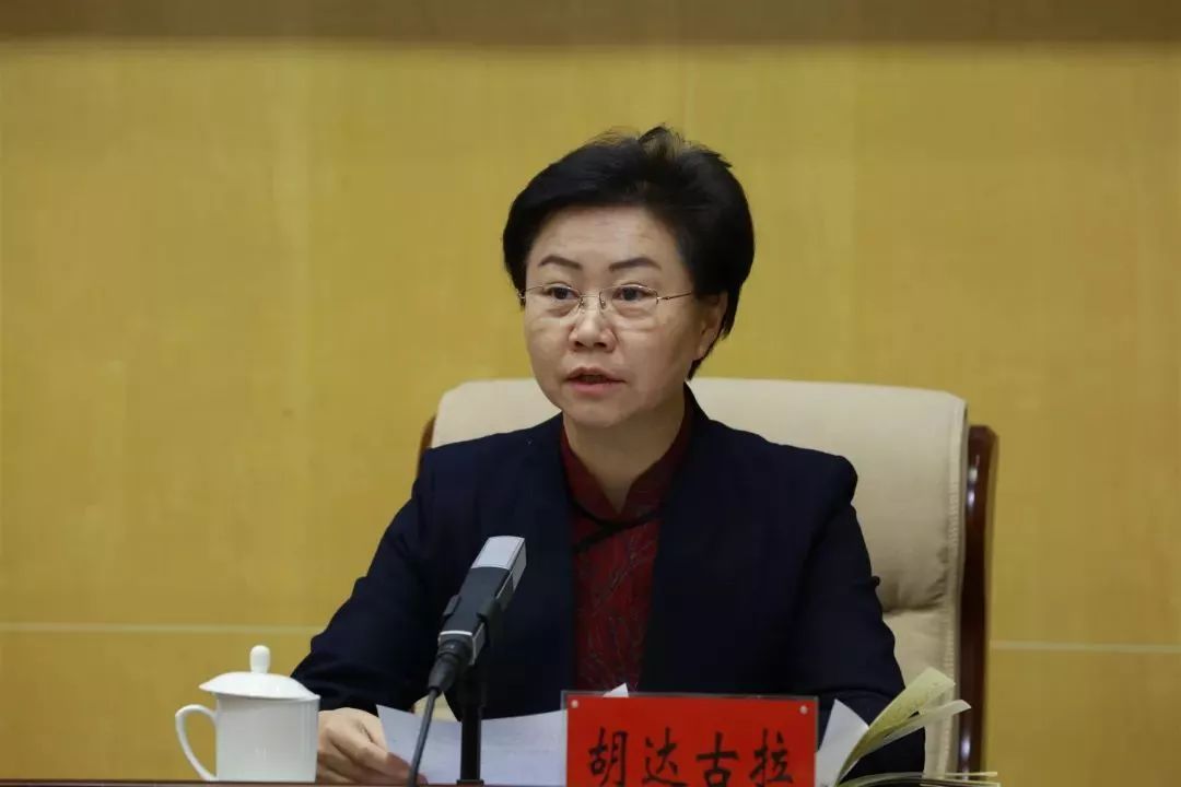 自治区政府妇儿工委副主任,自治区妇联主席胡达古拉作工作报告自治区