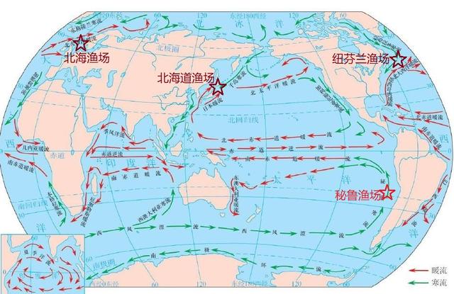 世界洋流分布图和四大渔场在北美洲东部大西洋中有一个岛屿叫"纽芬兰