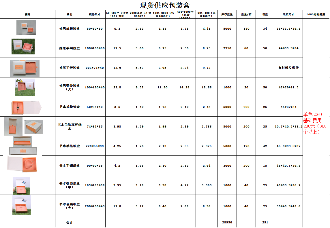 现货表 包装盒