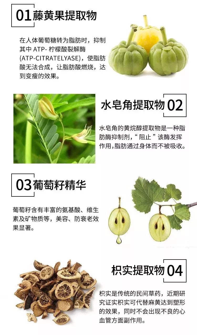 藤黄果,水皂角,枳实,葡萄籽精华