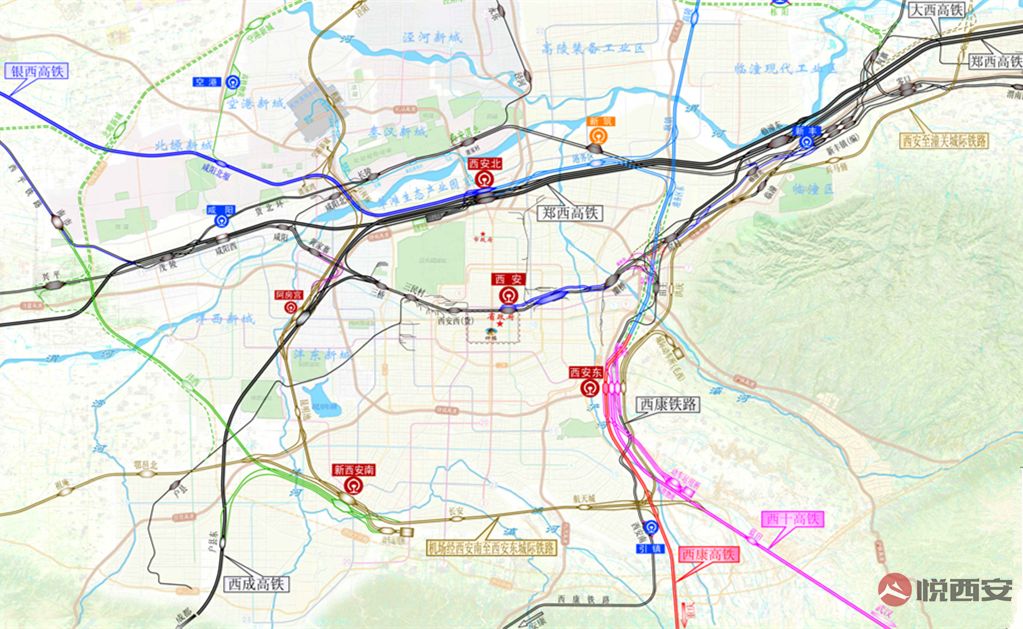 西安铁路枢纽规划 来源:铁路建设规划,悦西安