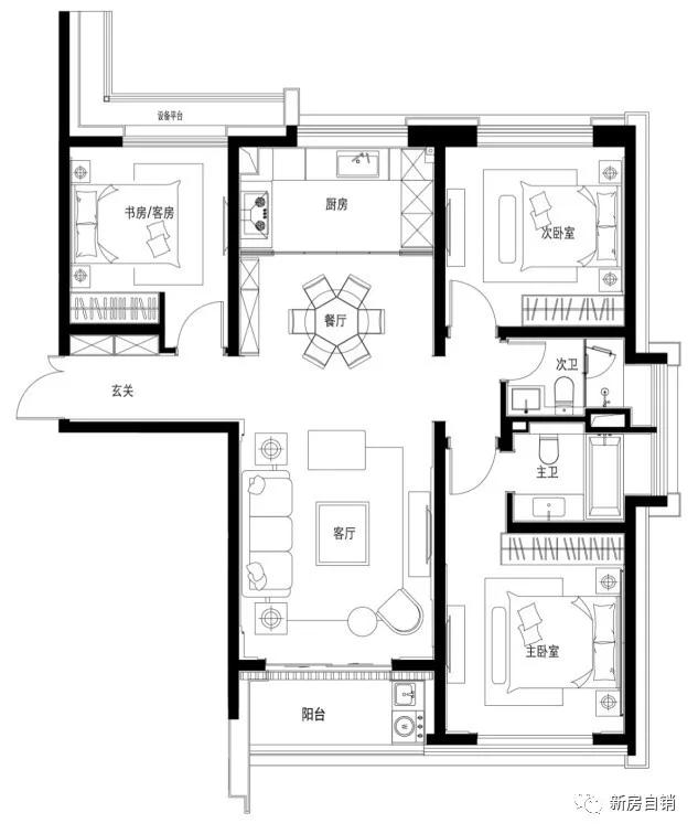 六大高层主力户型包括: 约105㎡两室一厅两卫, 约110㎡两室两厅两卫