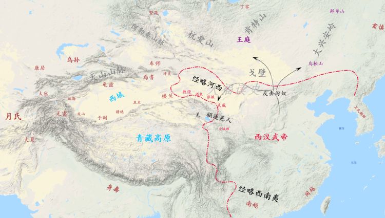 此时,张骞带回的丰富地理知识让汉武帝在顺利将匈奴驱逐出阴山河套