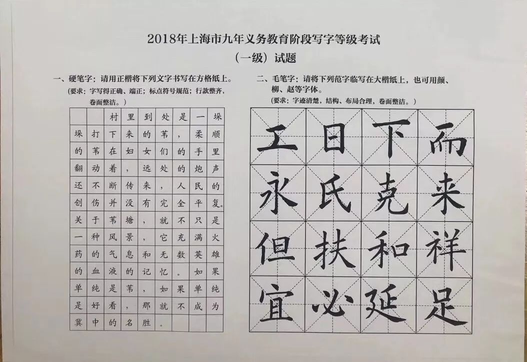 2019上海市写字等级考,你准备好了吗?(附评分标准及范例)