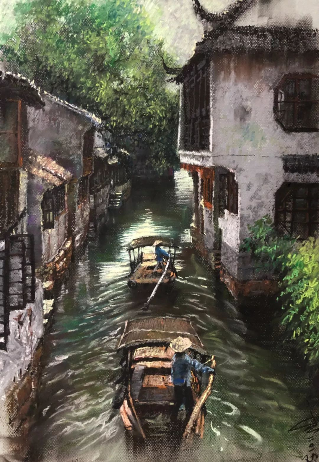 迷醉在江南水乡的梦中——画家高兴色粉,水彩画作品欣赏