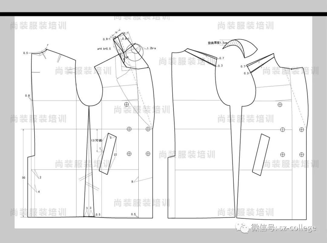 尚装| 男装制版|男装前圆后插肩双排扣大衣