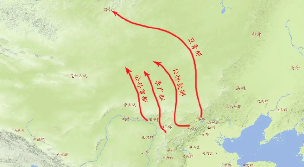 汉匈百年战争第一战汉朝兵分四路进攻匈奴却只有卫青一路取胜